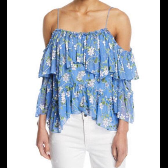 Alice + Olivia
Tia Floral-Print Ruffled Blue Blouse - Picture 5 of 11